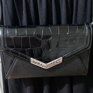 Brighton Black Crocodile-Embossed Crossbody Bag
